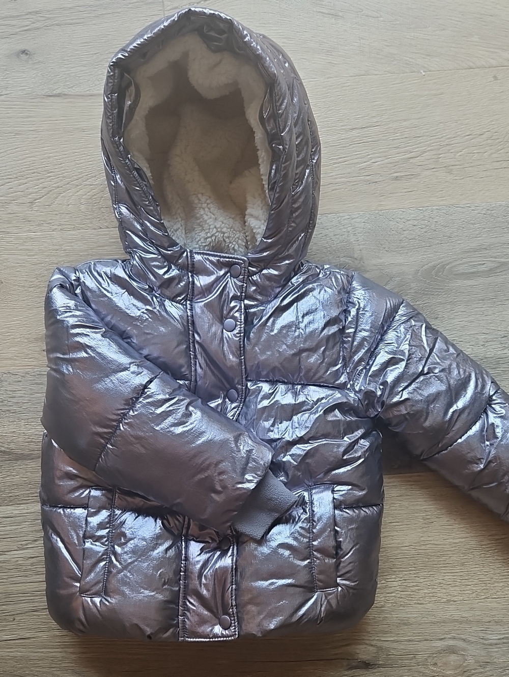 Baby Gap Girls Metallic Silver Sherpa Lined Puffer Jacket 4T
